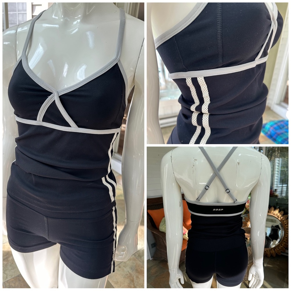 *SOLD*Bebe Sport 2pc Tracksuit Set, Blk/Pebble Gray/White, Sz XS Shorts, S Tank
